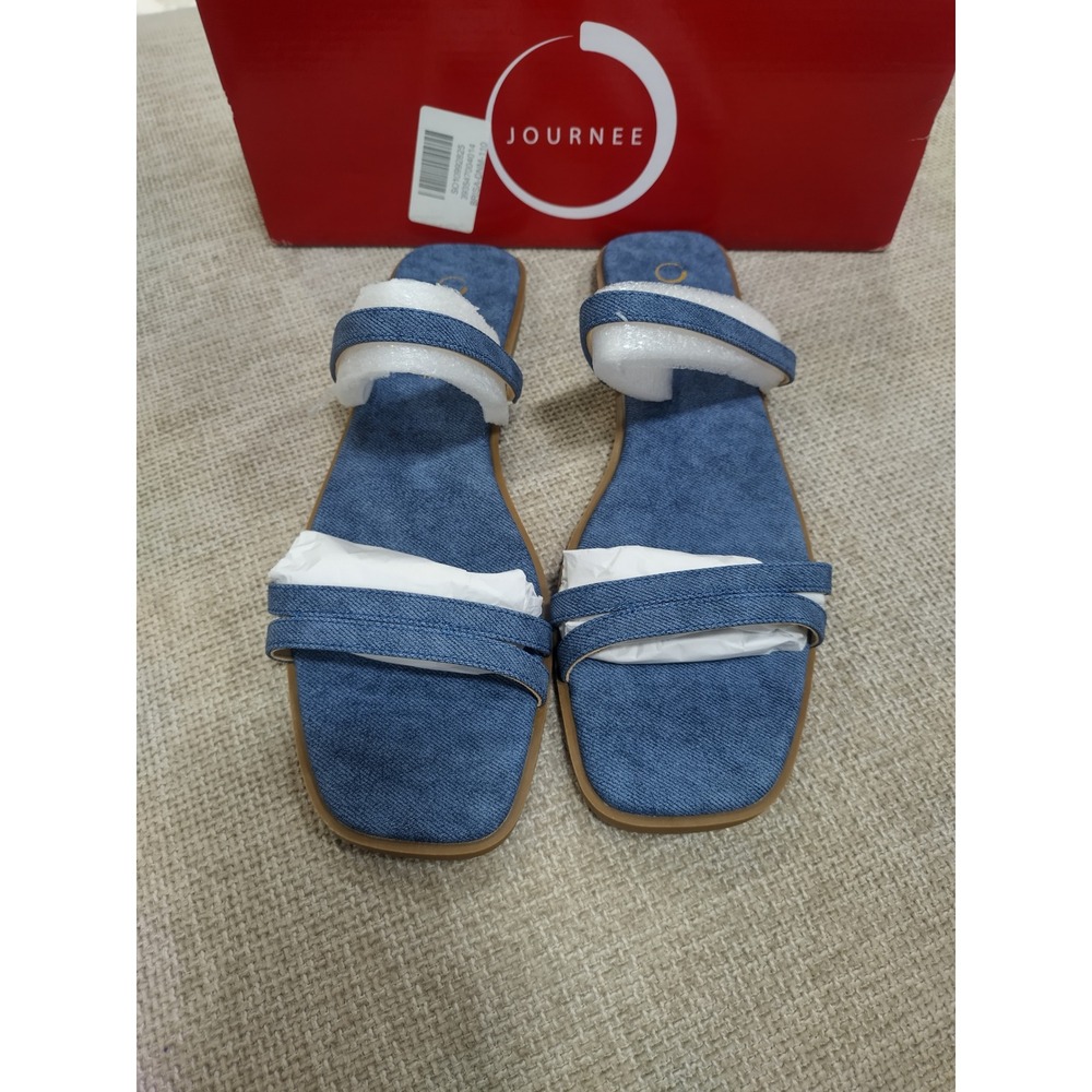 Journee Collection Brisa Denim Blue Flat Slide Sandals Womens 11M Square Toe